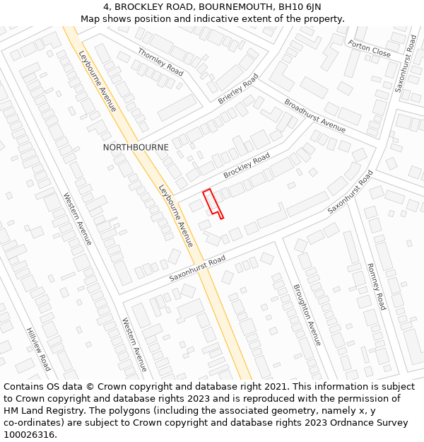4, BROCKLEY ROAD, BOURNEMOUTH, BH10 6JN: Location map and indicative extent of plot
