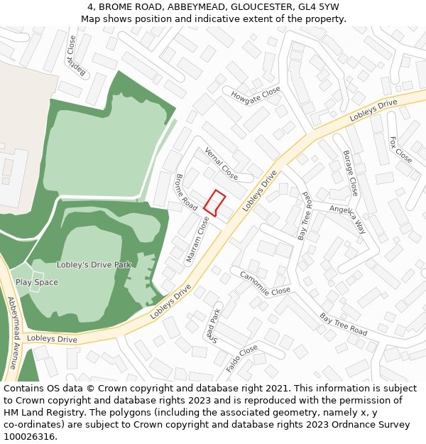 4, BROME ROAD, ABBEYMEAD, GLOUCESTER, GL4 5YW: Location map and indicative extent of plot