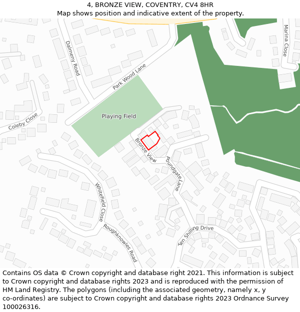 4, BRONZE VIEW, COVENTRY, CV4 8HR: Location map and indicative extent of plot