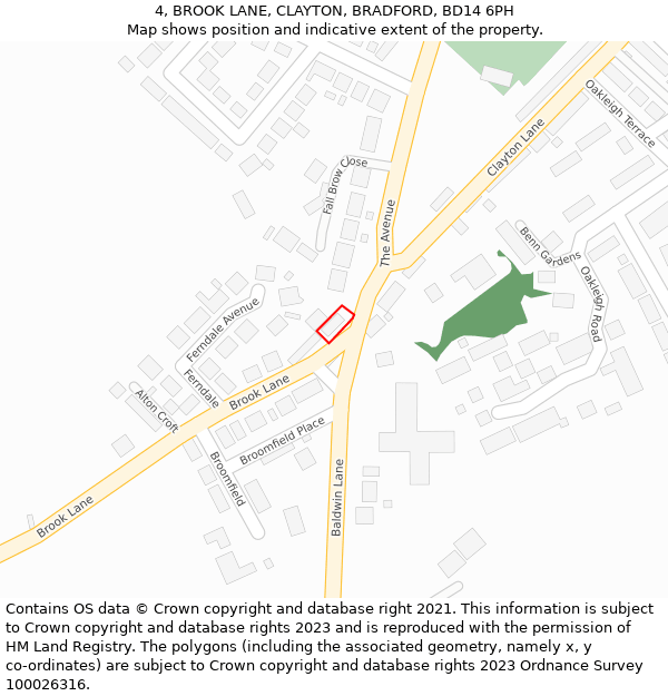 4, BROOK LANE, CLAYTON, BRADFORD, BD14 6PH: Location map and indicative extent of plot