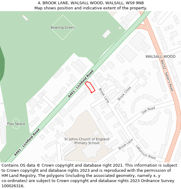 4, BROOK LANE, WALSALL WOOD, WALSALL, WS9 9NB: Location map and indicative extent of plot