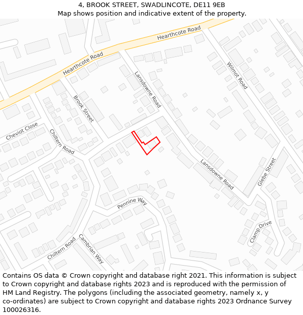 4, BROOK STREET, SWADLINCOTE, DE11 9EB: Location map and indicative extent of plot