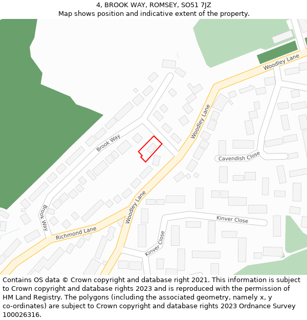 4, BROOK WAY, ROMSEY, SO51 7JZ: Location map and indicative extent of plot