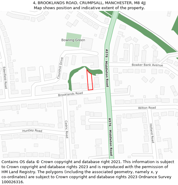 4, BROOKLANDS ROAD, CRUMPSALL, MANCHESTER, M8 4JJ: Location map and indicative extent of plot