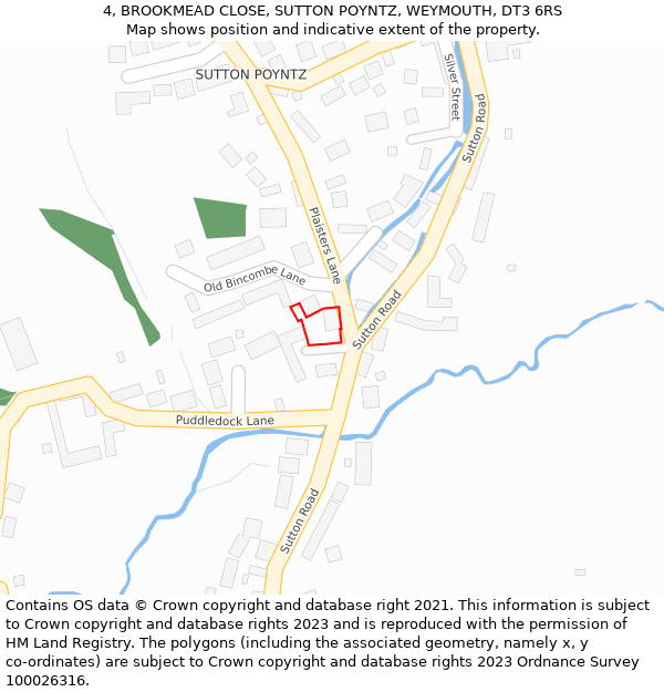 4, BROOKMEAD CLOSE, SUTTON POYNTZ, WEYMOUTH, DT3 6RS: Location map and indicative extent of plot