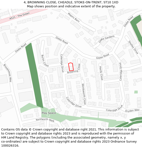 4, BROWNING CLOSE, CHEADLE, STOKE-ON-TRENT, ST10 1XD: Location map and indicative extent of plot