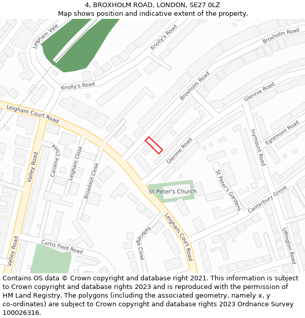 4, BROXHOLM ROAD, LONDON, SE27 0LZ: Location map and indicative extent of plot
