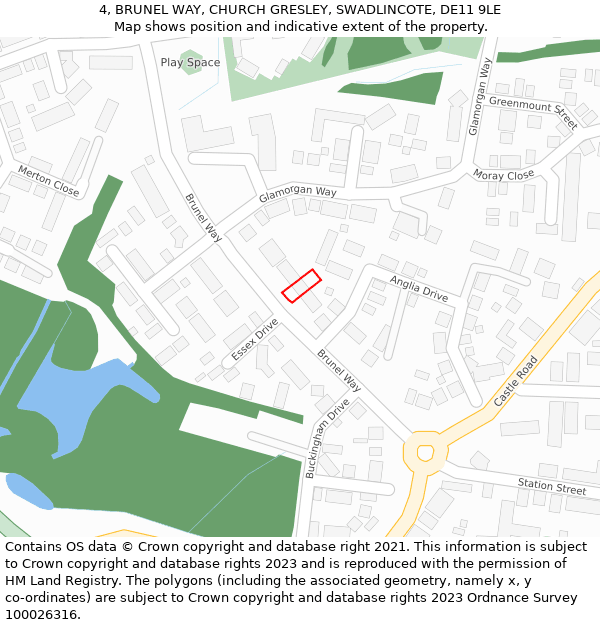 4, BRUNEL WAY, CHURCH GRESLEY, SWADLINCOTE, DE11 9LE: Location map and indicative extent of plot