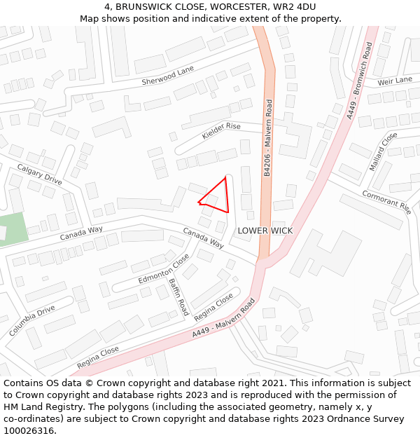 4, BRUNSWICK CLOSE, WORCESTER, WR2 4DU: Location map and indicative extent of plot