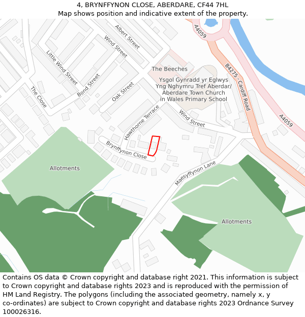 4, BRYNFFYNON CLOSE, ABERDARE, CF44 7HL: Location map and indicative extent of plot