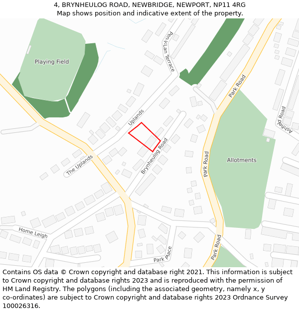 4, BRYNHEULOG ROAD, NEWBRIDGE, NEWPORT, NP11 4RG: Location map and indicative extent of plot