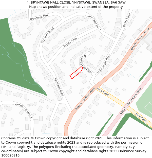 4, BRYNTAWE HALL CLOSE, YNYSTAWE, SWANSEA, SA6 5AW: Location map and indicative extent of plot