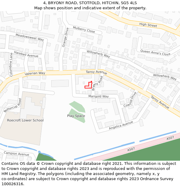 4, BRYONY ROAD, STOTFOLD, HITCHIN, SG5 4LS: Location map and indicative extent of plot