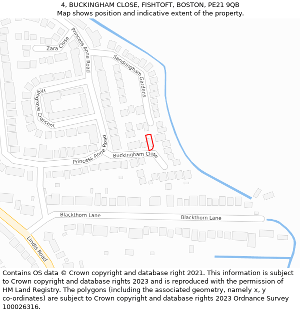 4, BUCKINGHAM CLOSE, FISHTOFT, BOSTON, PE21 9QB: Location map and indicative extent of plot