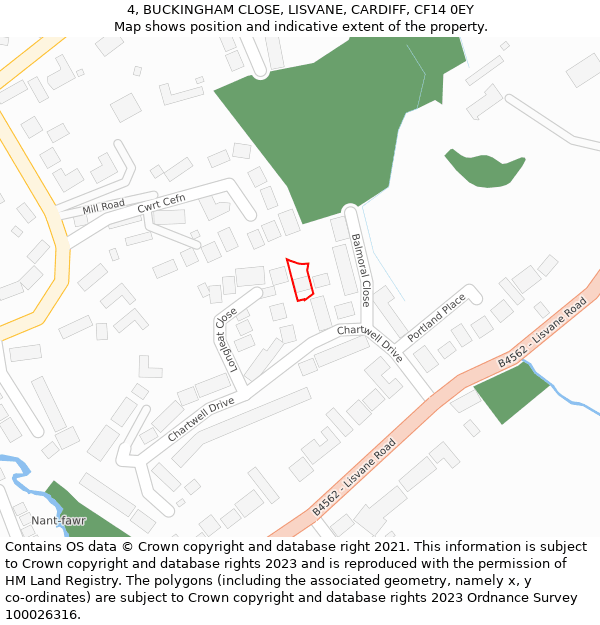4, BUCKINGHAM CLOSE, LISVANE, CARDIFF, CF14 0EY: Location map and indicative extent of plot