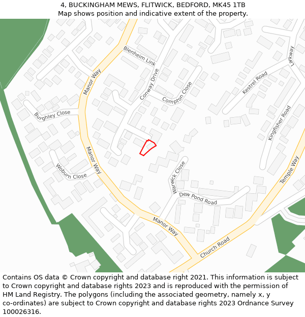 4, BUCKINGHAM MEWS, FLITWICK, BEDFORD, MK45 1TB: Location map and indicative extent of plot