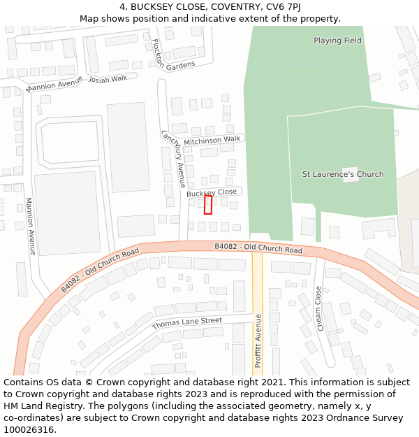 4, BUCKSEY CLOSE, COVENTRY, CV6 7PJ: Location map and indicative extent of plot