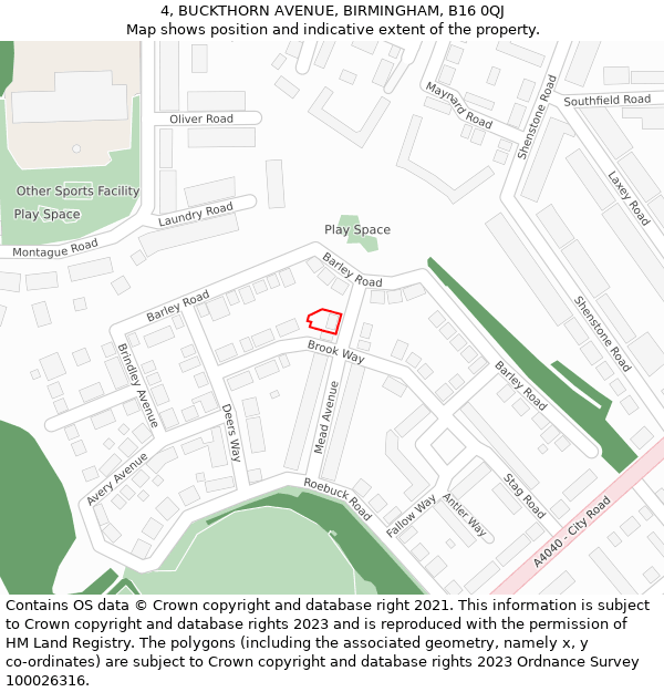 4, BUCKTHORN AVENUE, BIRMINGHAM, B16 0QJ: Location map and indicative extent of plot