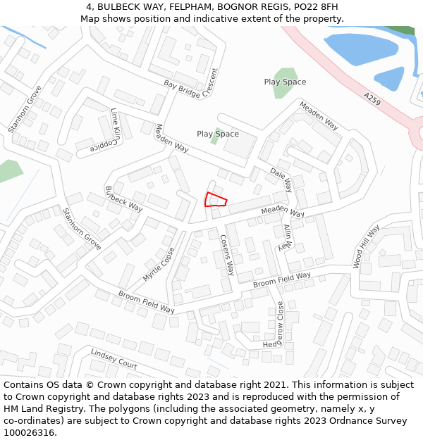 4, BULBECK WAY, FELPHAM, BOGNOR REGIS, PO22 8FH: Location map and indicative extent of plot