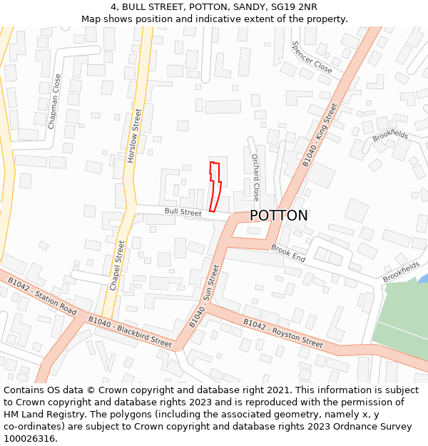 4, BULL STREET, POTTON, SANDY, SG19 2NR: Location map and indicative extent of plot