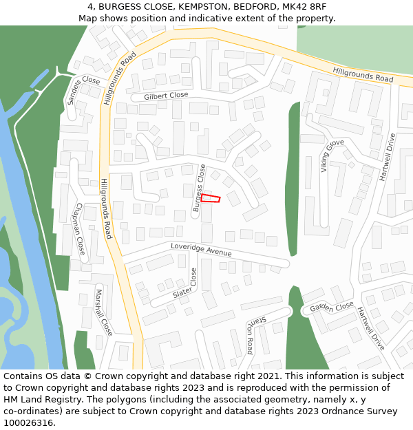 4, BURGESS CLOSE, KEMPSTON, BEDFORD, MK42 8RF: Location map and indicative extent of plot