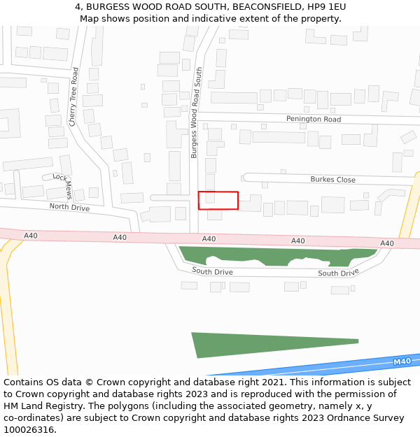 4, BURGESS WOOD ROAD SOUTH, BEACONSFIELD, HP9 1EU: Location map and indicative extent of plot