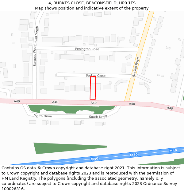 4, BURKES CLOSE, BEACONSFIELD, HP9 1ES: Location map and indicative extent of plot