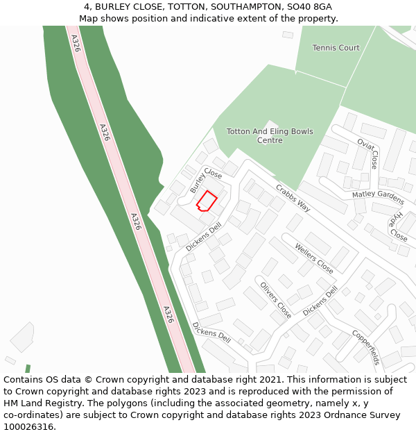 4, BURLEY CLOSE, TOTTON, SOUTHAMPTON, SO40 8GA: Location map and indicative extent of plot