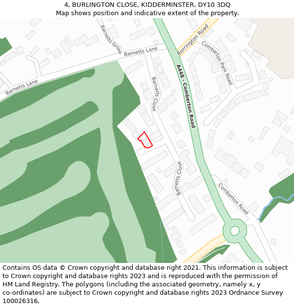 4, BURLINGTON CLOSE, KIDDERMINSTER, DY10 3DQ: Location map and indicative extent of plot
