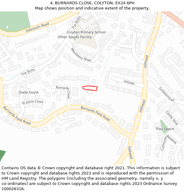 4, BURNARDS CLOSE, COLYTON, EX24 6PH: Location map and indicative extent of plot