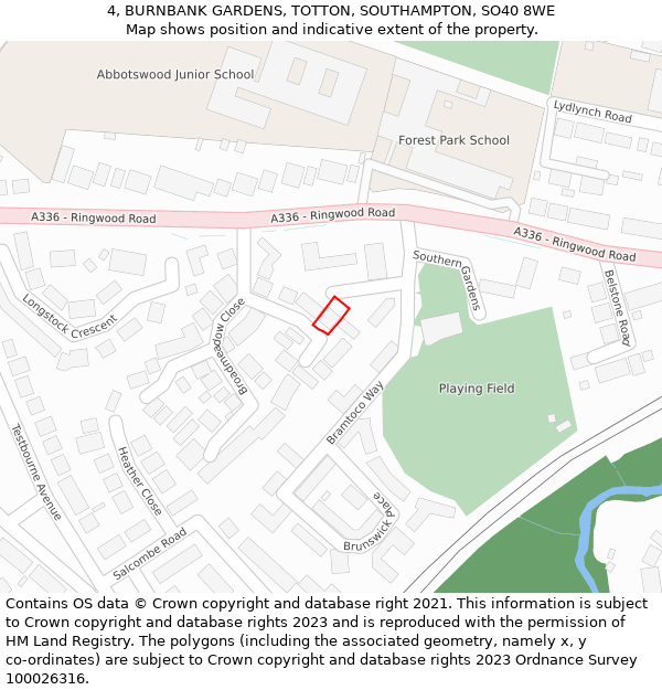 4, BURNBANK GARDENS, TOTTON, SOUTHAMPTON, SO40 8WE: Location map and indicative extent of plot