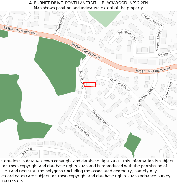 4, BURNET DRIVE, PONTLLANFRAITH, BLACKWOOD, NP12 2FN: Location map and indicative extent of plot