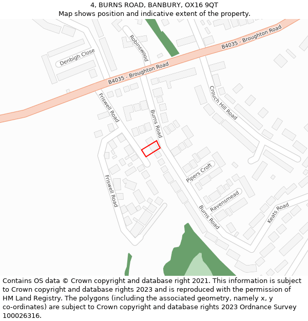 4, BURNS ROAD, BANBURY, OX16 9QT: Location map and indicative extent of plot