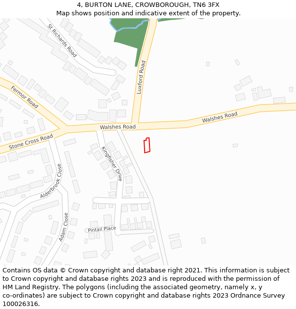 4, BURTON LANE, CROWBOROUGH, TN6 3FX: Location map and indicative extent of plot
