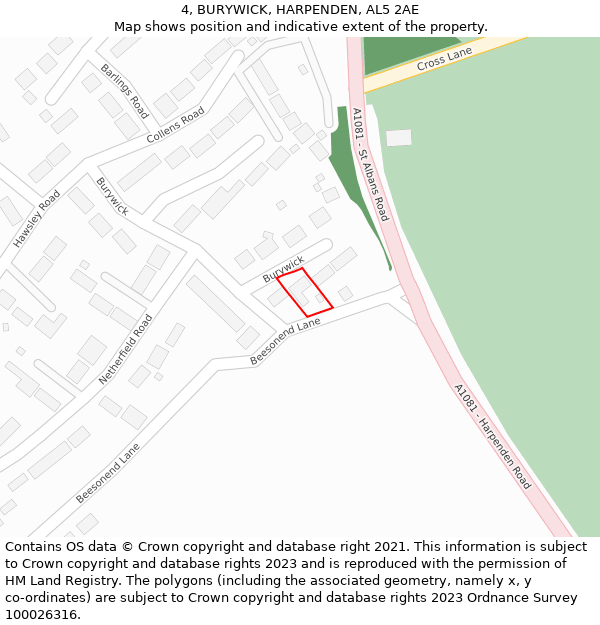 4, BURYWICK, HARPENDEN, AL5 2AE: Location map and indicative extent of plot