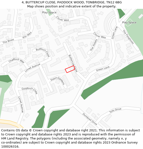 4, BUTTERCUP CLOSE, PADDOCK WOOD, TONBRIDGE, TN12 6BG: Location map and indicative extent of plot