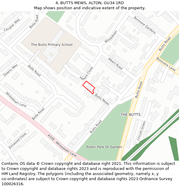 4, BUTTS MEWS, ALTON, GU34 1RD: Location map and indicative extent of plot