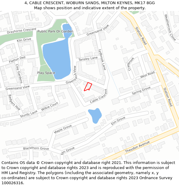 4, CABLE CRESCENT, WOBURN SANDS, MILTON KEYNES, MK17 8GG: Location map and indicative extent of plot