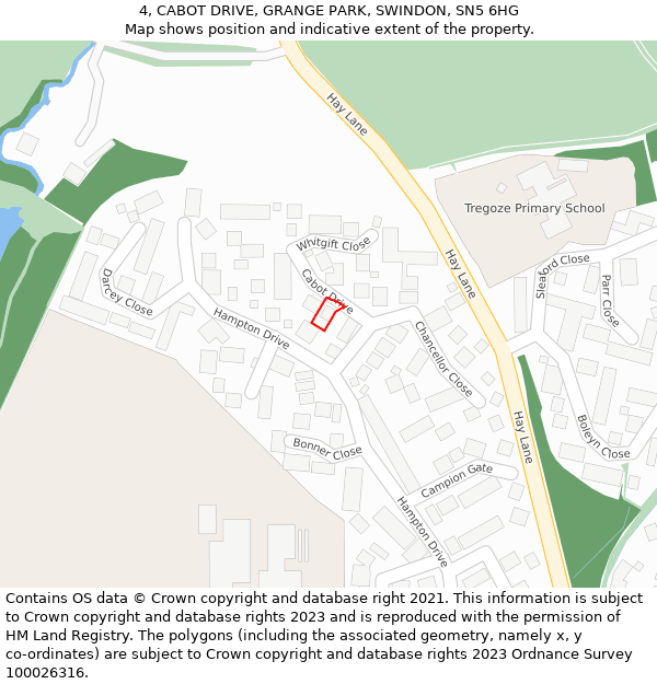 4, CABOT DRIVE, GRANGE PARK, SWINDON, SN5 6HG: Location map and indicative extent of plot