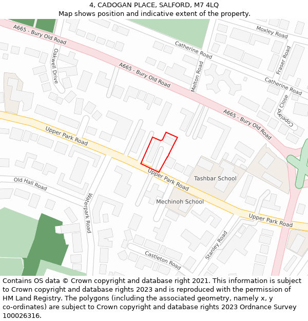 4, CADOGAN PLACE, SALFORD, M7 4LQ: Location map and indicative extent of plot