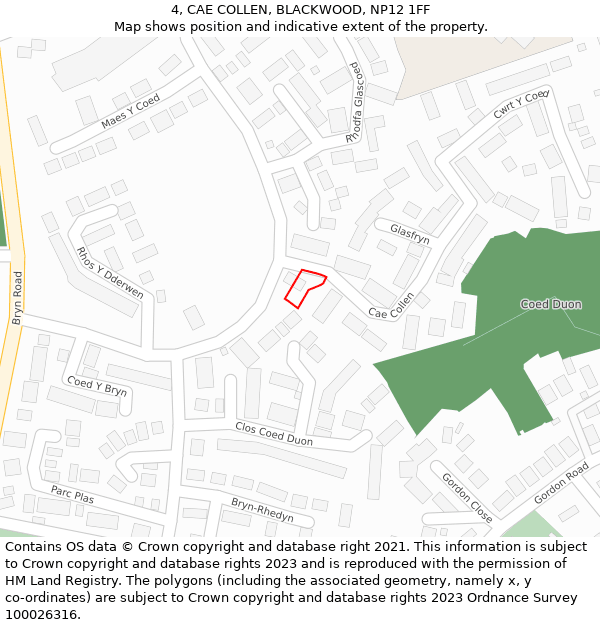 4, CAE COLLEN, BLACKWOOD, NP12 1FF: Location map and indicative extent of plot