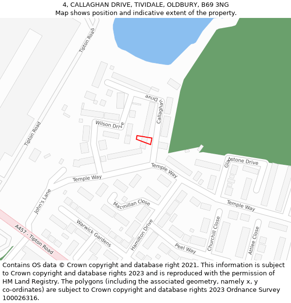 4, CALLAGHAN DRIVE, TIVIDALE, OLDBURY, B69 3NG: Location map and indicative extent of plot