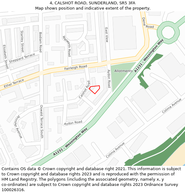 4, CALSHOT ROAD, SUNDERLAND, SR5 3FA: Location map and indicative extent of plot