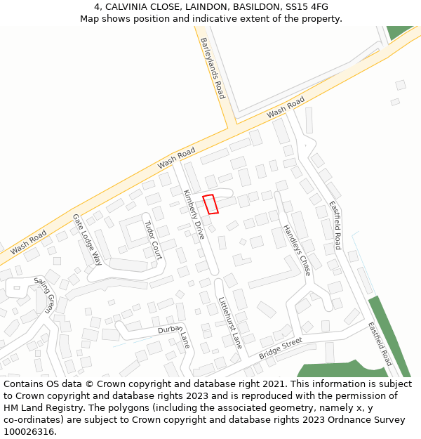 4, CALVINIA CLOSE, LAINDON, BASILDON, SS15 4FG: Location map and indicative extent of plot