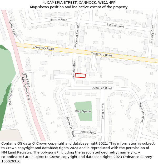 4, CAMBRIA STREET, CANNOCK, WS11 4PP: Location map and indicative extent of plot