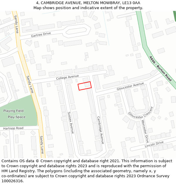 4, CAMBRIDGE AVENUE, MELTON MOWBRAY, LE13 0AA: Location map and indicative extent of plot