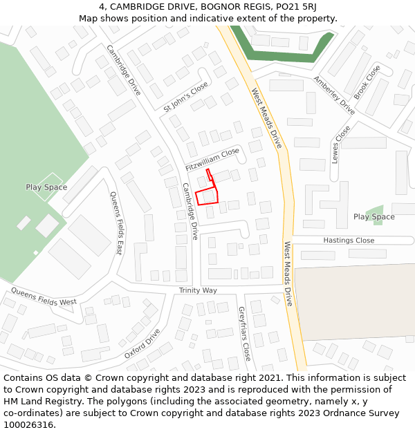 4, CAMBRIDGE DRIVE, BOGNOR REGIS, PO21 5RJ: Location map and indicative extent of plot