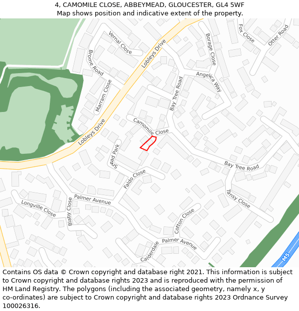 4, CAMOMILE CLOSE, ABBEYMEAD, GLOUCESTER, GL4 5WF: Location map and indicative extent of plot