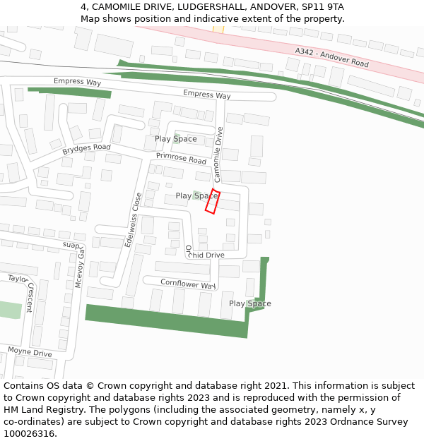 4, CAMOMILE DRIVE, LUDGERSHALL, ANDOVER, SP11 9TA: Location map and indicative extent of plot