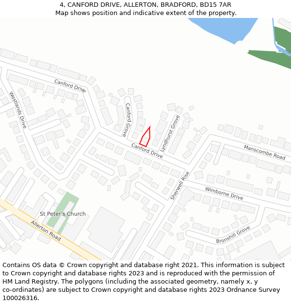 4, CANFORD DRIVE, ALLERTON, BRADFORD, BD15 7AR: Location map and indicative extent of plot